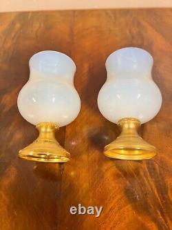 A Pair of Vintage French Opaline Glass and Gilt Metal Bud Vases