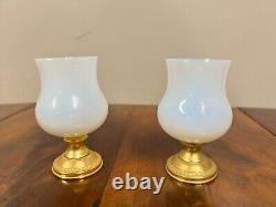 A Pair of Vintage French Opaline Glass and Gilt Metal Bud Vases