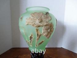 A Vintage French Art- Glass Green Vase with Raised Flowers