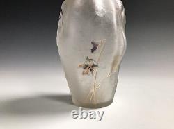 A Vintage French Enamel Style Decorated Frosted Art Glass Vase