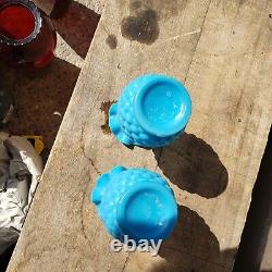 A pair of Antique French Hobnail Blue Opaline Vases