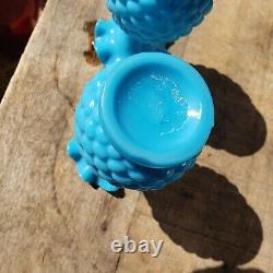 A pair of Antique French Hobnail Blue Opaline Vases