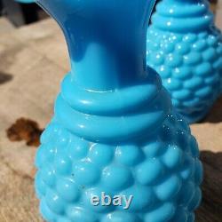 A pair of Antique French Hobnail Blue Opaline Vases