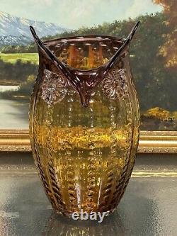 Amazing and BIG 13.5 French Art Verre Artisanal Glass Amber Owl Vase