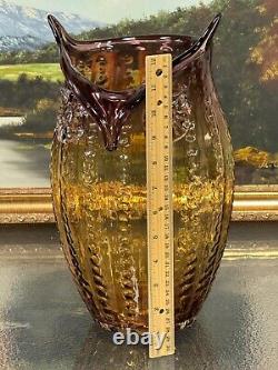 Amazing and BIG 13.5 French Art Verre Artisanal Glass Amber Owl Vase