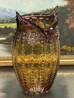 Amazing and BIG 13.5 French Art Verre Artisanal Glass Amber Owl Vase