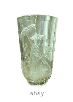 American Crystal Art Glass Verlys Vase with Chinese Mandarin Chinoiserie Design