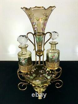 Antiq French PERFUME Bottle Caddy Enamel Glass Epergne VASE Ormolu WATCH HOLDER