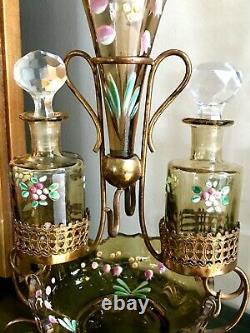 Antiq French PERFUME Bottle Caddy Enamel Glass Epergne VASE Ormolu WATCH HOLDER