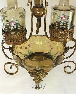 Antiq French PERFUME Bottle Caddy Enamel Glass Epergne VASE Ormolu WATCH HOLDER