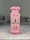 Antique 1850 French Painted Oak Tree Leaves Opaline Pink Glass Vase Rare 11.5