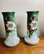 Antique 1900-1910 Art Nouveau French Glass Vases Translucent Handpainted, Set 2
