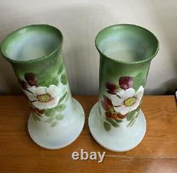 Antique 1900-1910 Art Nouveau French Glass Vases Translucent Handpainted, Set 2