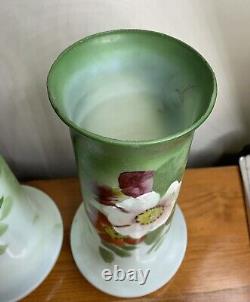 Antique 1900-1910 Art Nouveau French Glass Vases Translucent Handpainted, Set 2