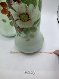 Antique 1900-1910 Art Nouveau French Glass Vases Translucent Handpainted, Set 2