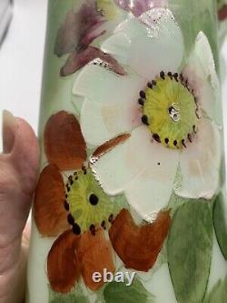 Antique 1900-1910 Art Nouveau French Glass Vases Translucent Handpainted, Set 2