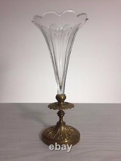 Antique 1900 french trumpet vase glass bronze art nouveau deco rokoko barock