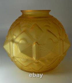 Antique 1930s French Original Rare Vianne Art Deco Glass Vase 20cm