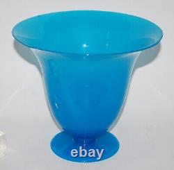 Antique 19 C. Hand Blown French Blue Opaline Glass Footed Urn Vase