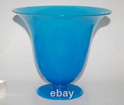 Antique 19 C. Hand Blown French Blue Opaline Glass Footed Urn Vase