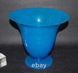 Antique 19 C. Hand Blown French Blue Opaline Glass Footed Urn Vase