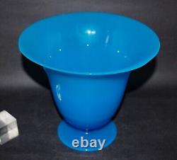 Antique 19 C. Hand Blown French Blue Opaline Glass Footed Urn Vase