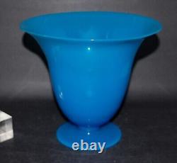 Antique 19 C. Hand Blown French Blue Opaline Glass Footed Urn Vase