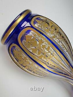 Antique 19c French St Louis Latticino Rim Elegant Gilt Glass Vase
