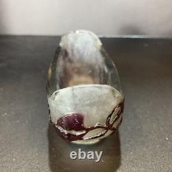 Antique 19th C. Emile Galle French Cameo Glass Toothpick Holder Purple