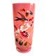 Antique 19th Century French Painted Floral Opaline Pink Glass Vase Artist Cipher