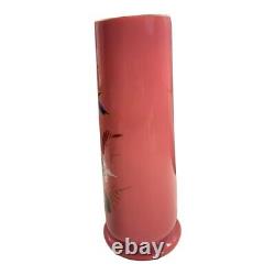 Antique 19th Century French Painted Floral Opaline Pink Glass Vase Artist Cipher