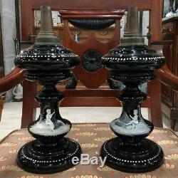 Antique 19th Century French Paris Pair Of Mary Gregory Gas Lights Opaline Glass