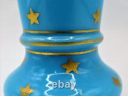Antique 19th Century Portieux Vallerysthal French Blue Opaline Vase Stars c1850