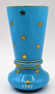 Antique 19th Century Portieux Vallerysthal French Blue Opaline Vase Stars c1850