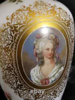 Antique 19th French Hand Painted Opaline Art Glass Portrait Vase 14.25
