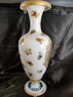 Antique 19th French Hand Painted Opaline Art Glass Portrait Vase 14.25