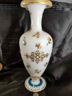 Antique 19th French Hand Painted Opaline Art Glass Portrait Vase 14.25
