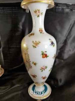 Antique 19th French Hand Painted Opaline Art Glass Portrait Vase 14.25