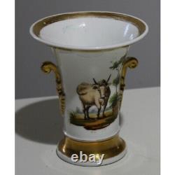 Antique 19th Original Paris French Porcelain Vase cow and sheep decor