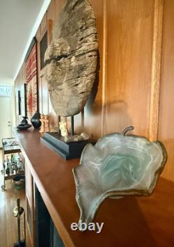Antique Art Deco French Patinated Bronze and Opaline Glass Trinket Dish 1920's
