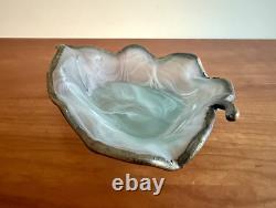 Antique Art Deco French Patinated Bronze and Opaline Glass Trinket Dish 1920's