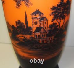 Antique Art Glass French Cameo Vase Richard Castle at Lake Scene Beautiful