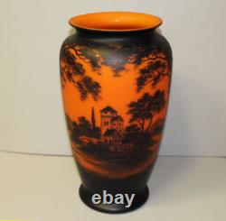 Antique Art Glass French Cameo Vase Richard Castle at Lake Scene Beautiful