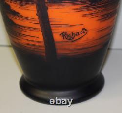 Antique Art Glass French Cameo Vase Richard Castle at Lake Scene Beautiful