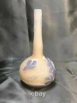 Antique Art Nouveau French Cameo Glass Galle Lavender Flower Vase Beautiful! 8