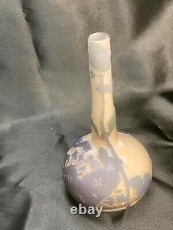 Antique Art Nouveau French Cameo Glass Galle Lavender Flower Vase Beautiful! 8