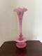 Antique Art Nouveau French Enamel Pink Opaline Rim Vase, 2/Parts