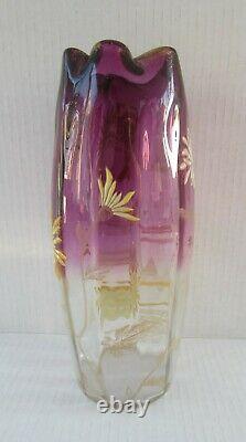 Antique Art Nouveau Legras France Enameled Art Glass Chrysanthemum Vase 9 3/4