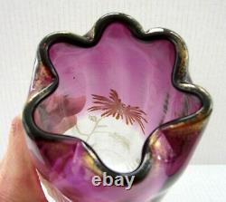 Antique Art Nouveau Legras France Enameled Art Glass Chrysanthemum Vase 9 3/4