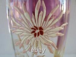 Antique Art Nouveau Legras France Enameled Art Glass Chrysanthemum Vase 9 3/4